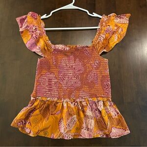 House of Harlow 1960 smocked off the shoulder boho orange pink print top Size S